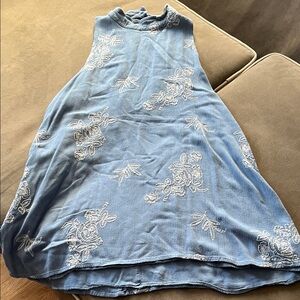 Chic Blue Tunic with White Floral Embroidery